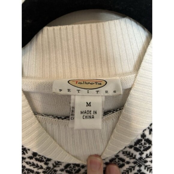 Talbots Women Petite M Sweater Black White Snowflake Turtleneck Cotton Fair Isle - Picture 3 of 6